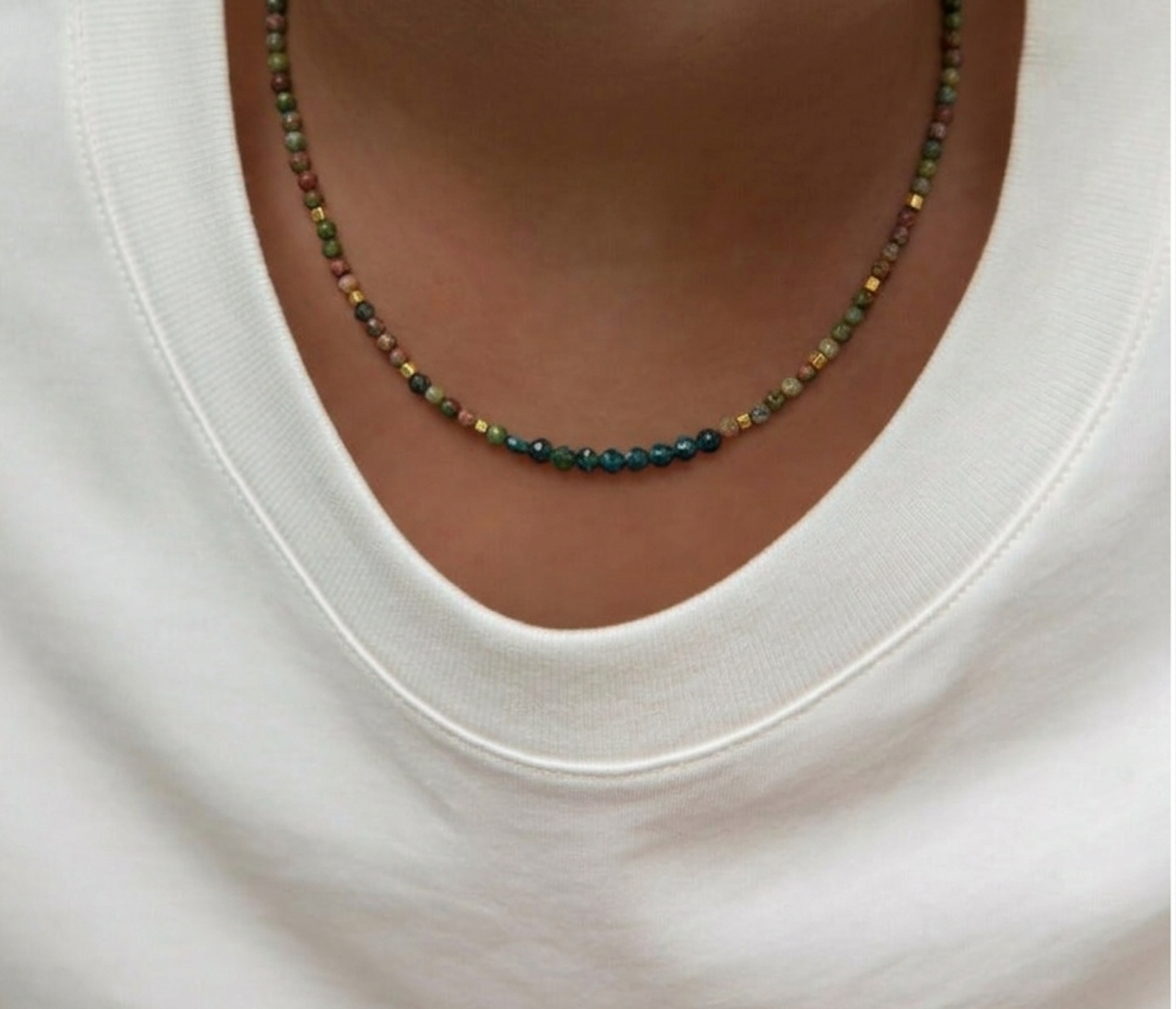 Collier Thelma unakite kaki Mademoizelle Abeille